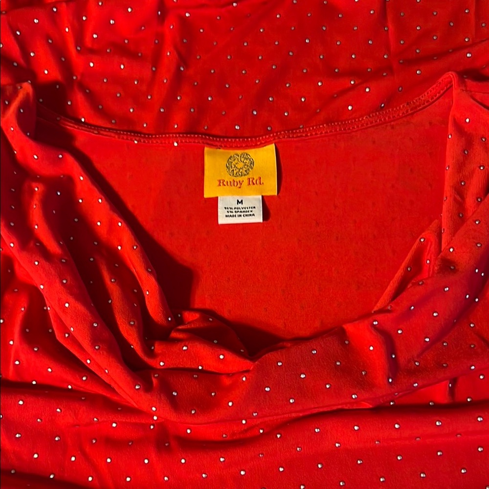 Ruby Rd Red Top with Gold Metal Dots